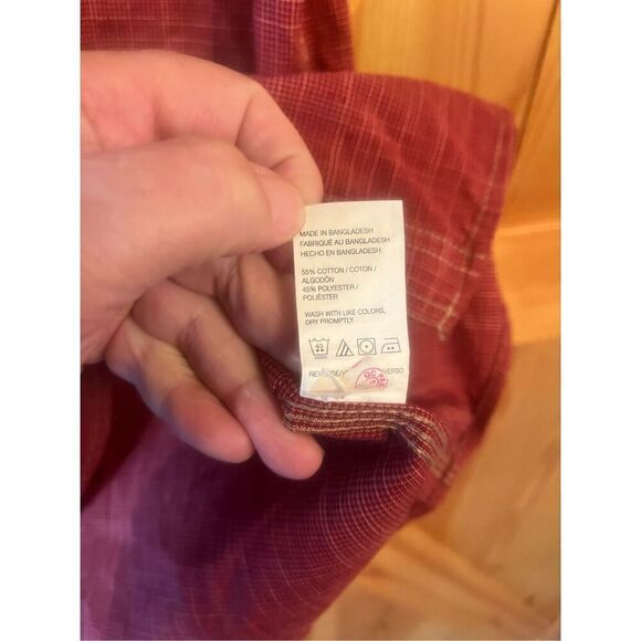 G.H. Bass & Co Mens Size Medium Red Burgundy Short Sleeve Button Down Shirt (329 - Picture 3 of 4